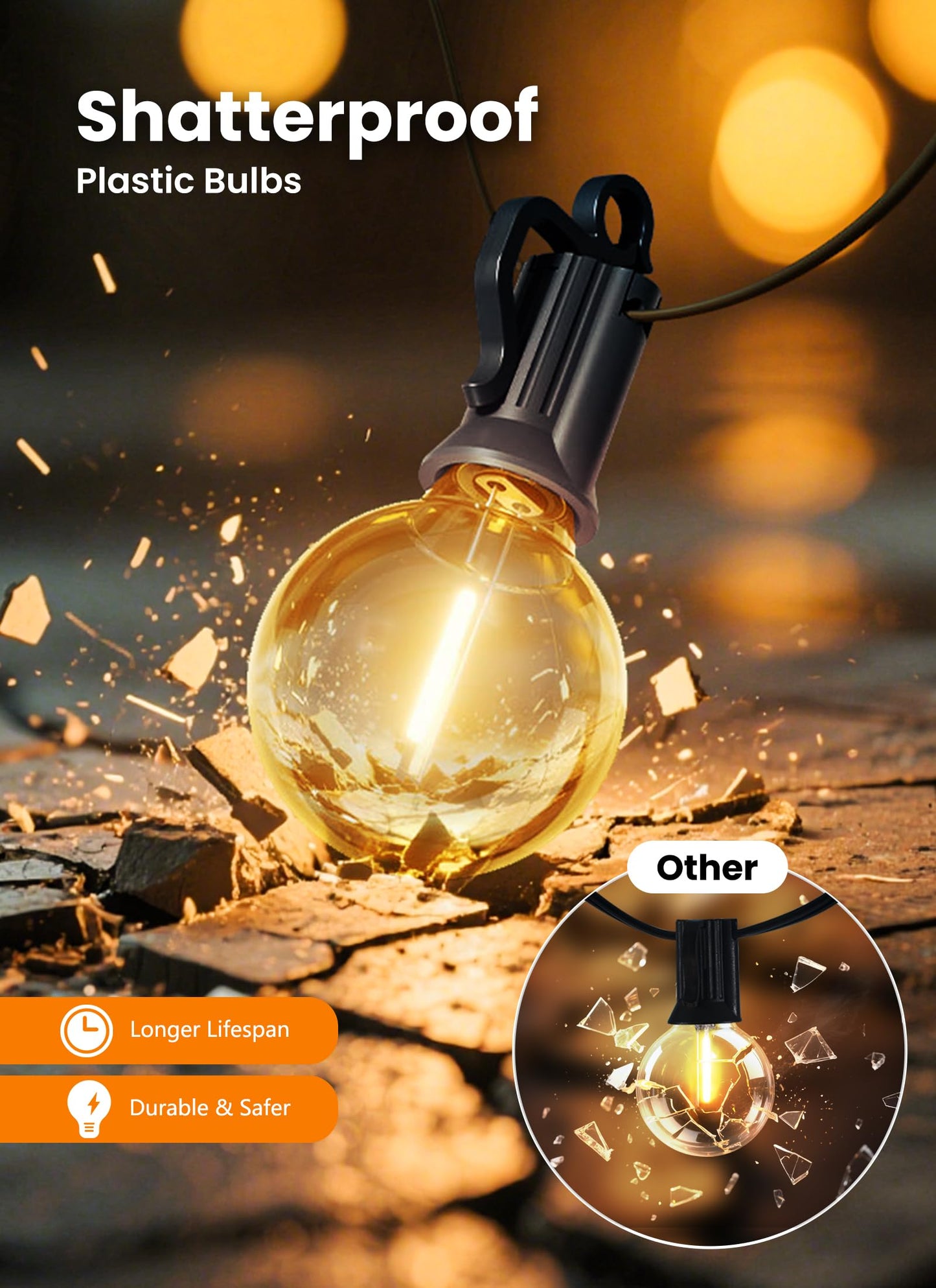 SmartDawn Outdoor String Lights, 200FT 100 LED Bulbs String Lights, IP65 Waterproof Connectable G40 Outside Patio Light for Backyard Porch Balcony Garden Decor Christmas Camping Gazebo