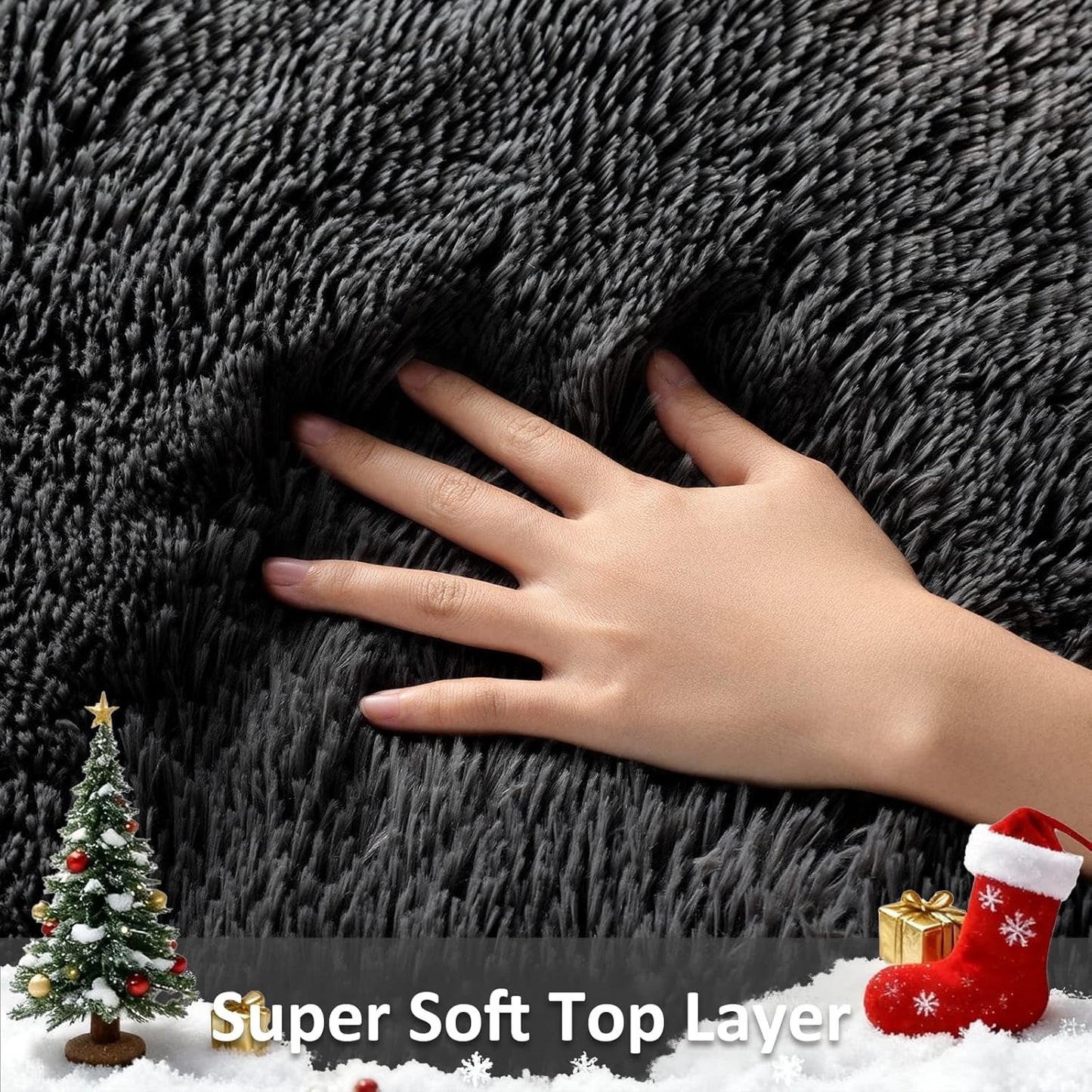 Ophanie Black Area Rug - Fluffy Shaggy 5x7 Carpet for Living Room & Bedroom Decor