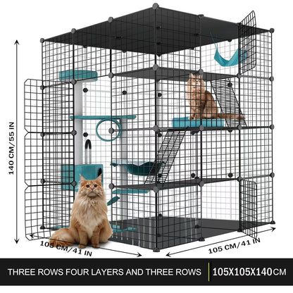 Large Cat Cage Enclosure Indoor DIY Cat Playpen Pet Home Small Animal House Detachable Metal Wire Kennels Crate Large Exercise Place Ideal for 1-4 Cat (Black, 41.3" Lx41.3 Wx55 H, 1)