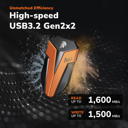 DATO 1TB External SSD, ARES Amber Shield Portable SSD w/LED, Up to 1600/1500 MB/s, OTG-Supported, IP67 Waterproof USB 3.2 Gen 2x2 Type C Rugged External Solid State Drive
