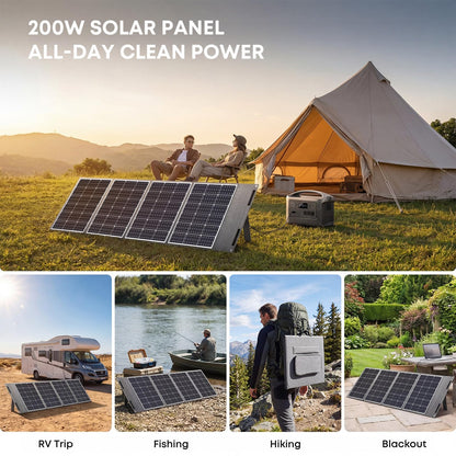 BONAI 200W Solar Panel 12V [Next-Gen BC Tech & Busbar-Free] Superior Power in Cloudy & Low Light, 10.4 lbs Ultra-Light Foldable Solar Charger, MC4/USB-C/USB-A for Power Station, RV, Camping, Off-Grid