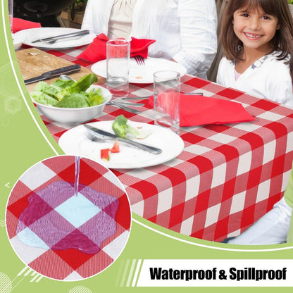 Smiry Rectangle Table Cloth, Waterproof Vinyl Tablecloths with Flannel Backing, Wipeable Buffalo Plaid Table Cover for Picnic, Indoor and Outdoor (Red & White, 60"x84")