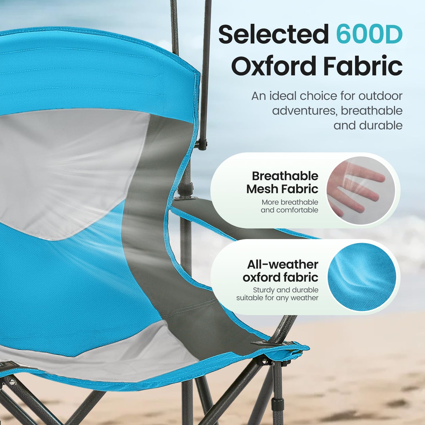 HIGH POINT SPORTS Heavy Duty Canopy Lounge Chair Sunshade Hiking Travel Chair, Foldable Canopy Shade Chair for Outdoor, Camping, Patio, Support 350 LBS, 2 Pack, Enamel Blue