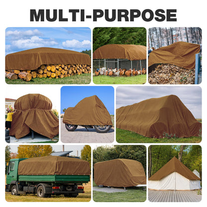 Winpull Heavy Duty Canvas Tarp 12x20 ft, 12oz (350 GSM) Polyester Canvas Water-Resistant Tarp with Rustproof Grommets, Tear-Resistant Outdoor Cover for Wood Piles, Camping, Trailer & Equipment