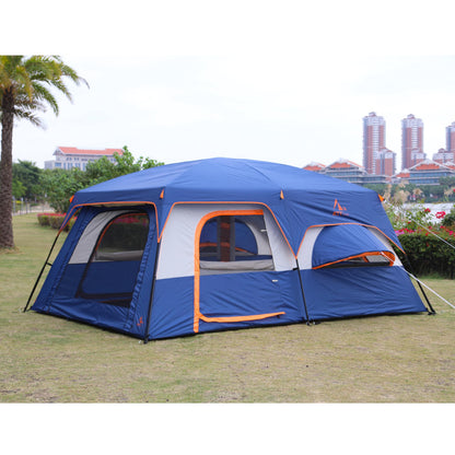 KTT Extra Large Tent 12 Person,Family Cabin Tents,2 Bay-Windows,2 Rooms and 3 Doors 3 Windows with Mesh,Waterproof,Straight Wall,Double Layer,Big Tent for Outdoor,Picnic,Camping(Dark Blue)