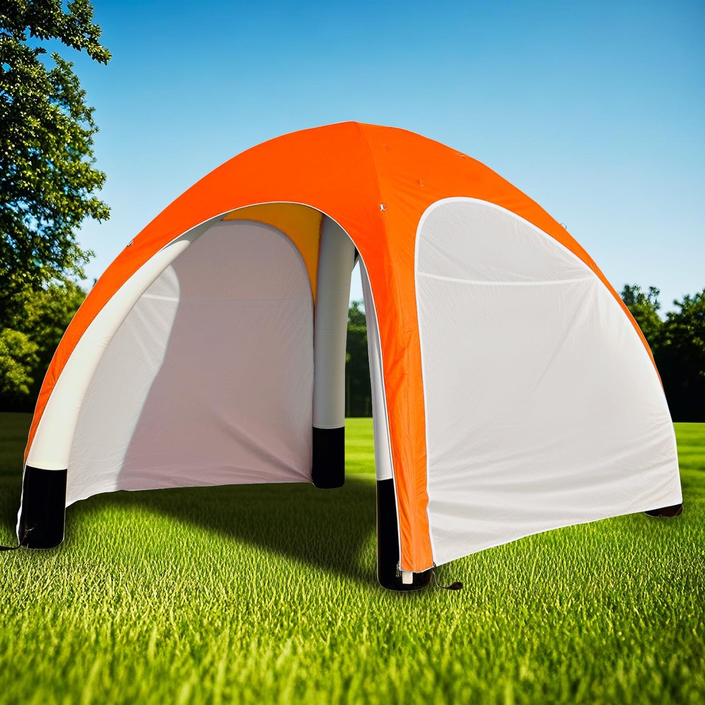 Inflatable Shade Air Canopy Tent – 10x10Ft Outdoor UV Protection Sun Shelter with 2 Removable Side Panels,Stakes & Sandbags,Air Pump,– for Outdoor,Marketing Events,Trade Shows（Orange）
