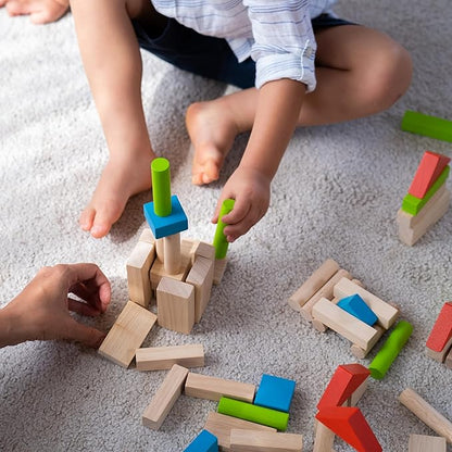 PlanToys® 40 Unit Blocks Wooden Montessori Building and Stacking Toy | Early STEM Fine Motor Creativity and Problem Solving Activity | Eco Friendly Educational Open Ended Play Set