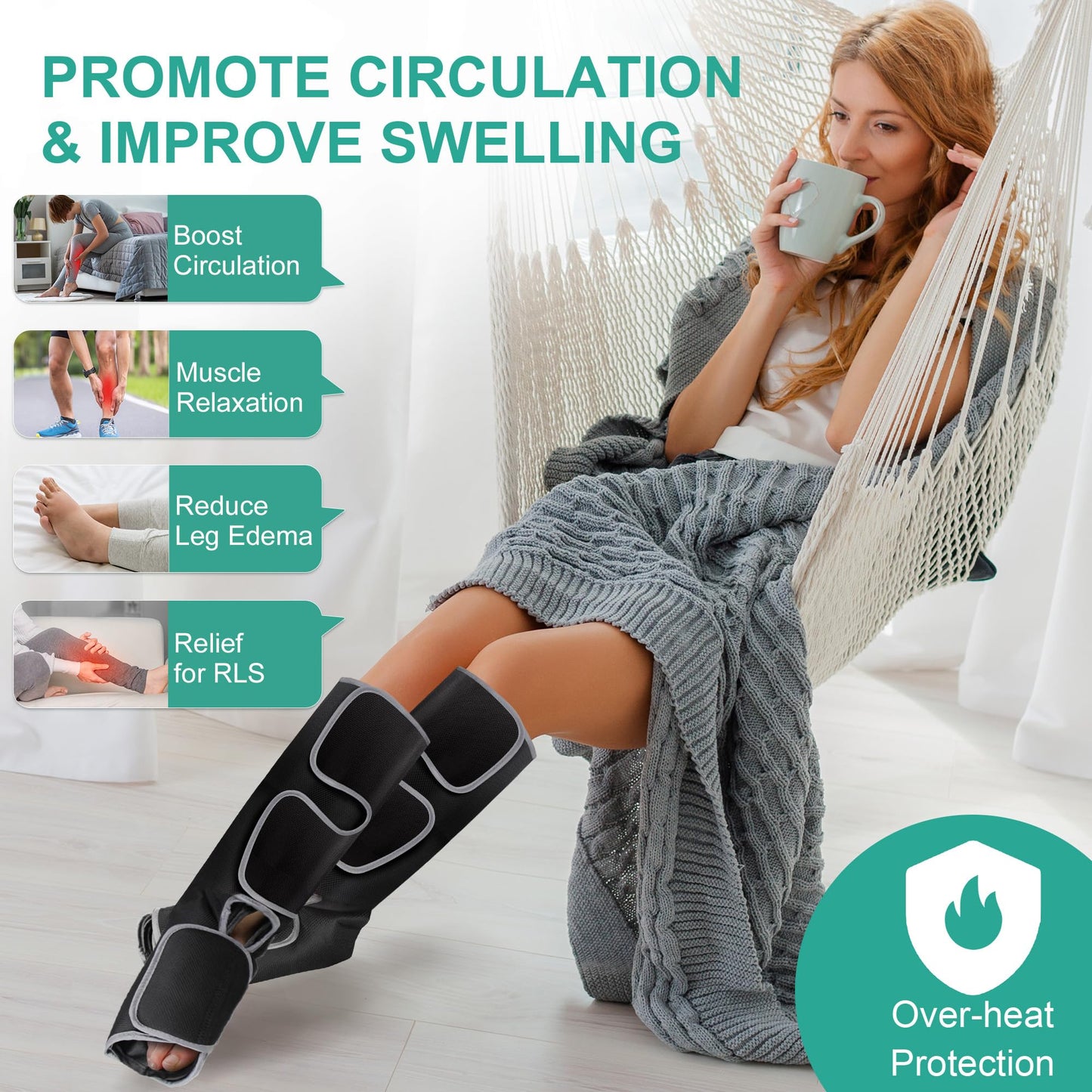 Medcursor Air Compression Leg Massager, Calf and Foot Massager for Circulation and Swelling Relief, Adjustable Massage Boots for Home Office Use - 3 Modes, 3 Intensities, 2 Timers, No Heat