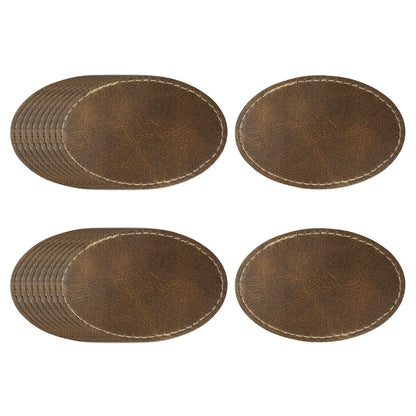 uxcell 20 Pcs Leather Patches for Hats, Oval Leather Hat Patches with Adhesive, Rustic Faux Iron on Blank Patch for Laser Engraving Fabric Repair Sew Crafts, Dark Brown