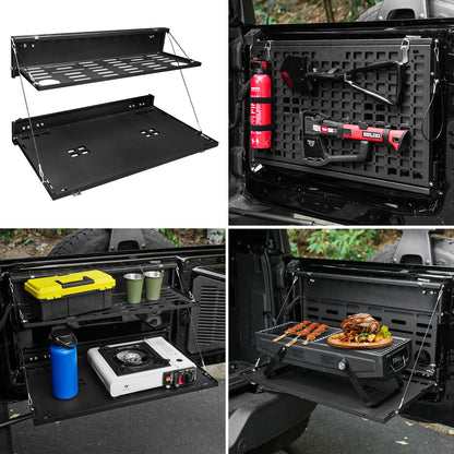 2-Tier Tailgate Table Molle Panel Compatible with Ford Bronco 2021-2025 Foldable Rear Storage Cargo Rack Shelf Camping Desk(Not Fit Bronco Sport)