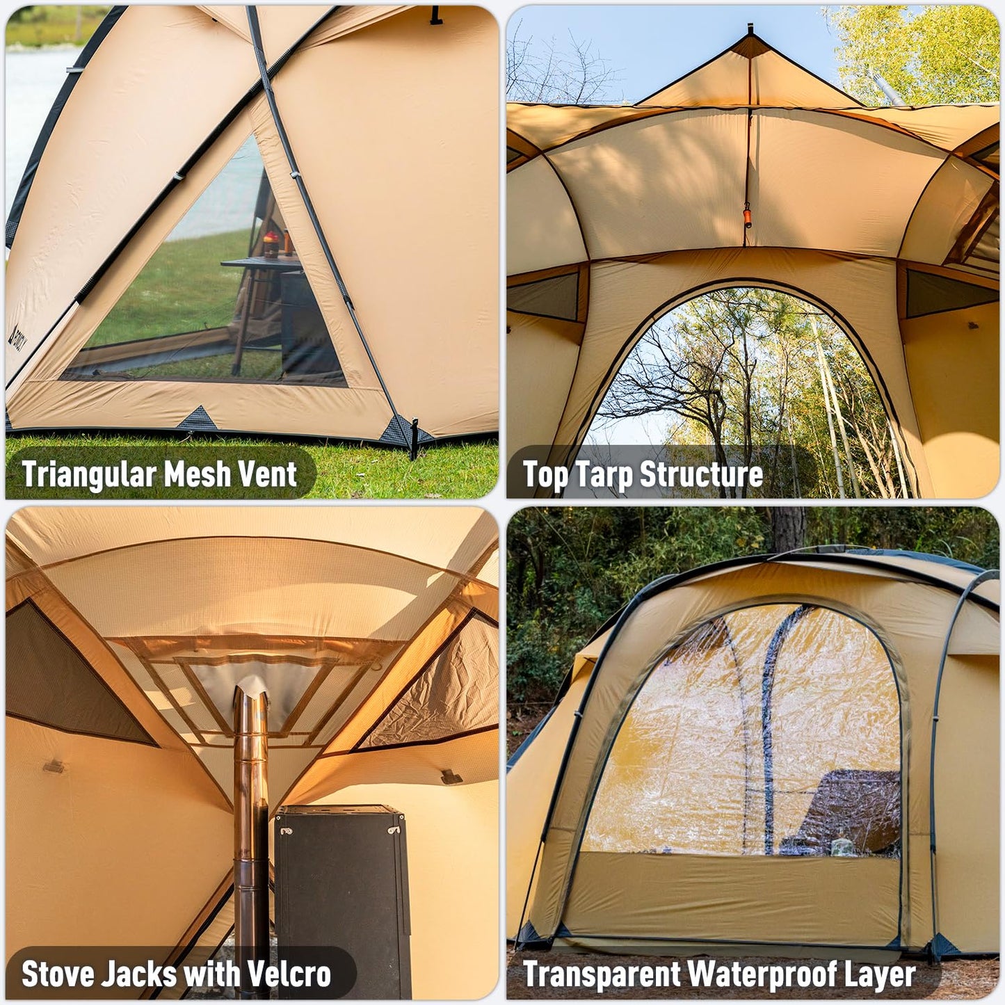 POMOLY Dome Tent Freestanding Camping Hot Tent, Barracuda 2 Portable Wood Stove Tents for 1-2 Person Backpacking, Hiking