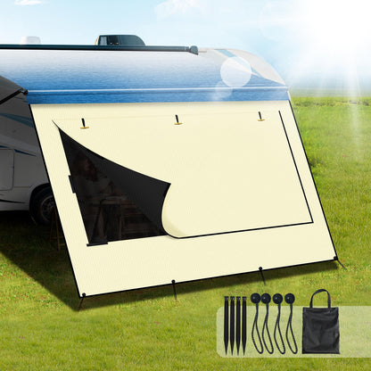 Upgraded RV Awning Sun Shade Screen with Privacy Curtain | UV Protection & Waterproof Polyester Fabric | Easy Installation for Campers, Trailers, Motorhomes (Beige, 8'X15'3'' for 16 ft Awning)