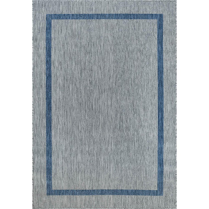Luul Home Bordered Outdoor Rug 9x12 Washable Outside Carpet for Indoor Patio Porch Waterproof Easy Cleaning Non Shedding Area Rugs Silver Gray - Blue 9 x 12