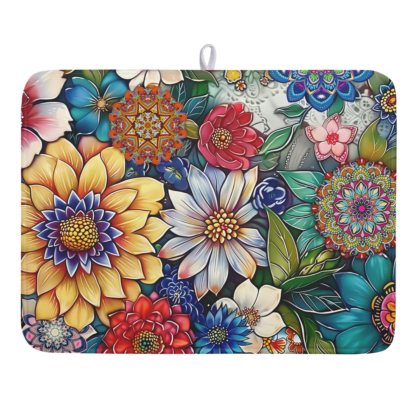 Boho Floral Dish Drying Mat for Kitchen Counter 18x24 Inch Super Absorbent Microfiber Kitchen Drying Mat Bohemian Flower Dish Drainer Rack Mat Reusable Washable Dish Drying Pad for Kitchen Coffee Bar
