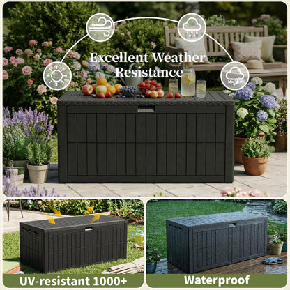 ZOMEYLPO 220 Gallon Outdoor Storage Box, Waterproof Lockable Resin Deck Box for Patio Furniture Cushions, Garden Tools, Pool Supplies, Extra Large Patio Storage Chest with Double Wall Design, Black