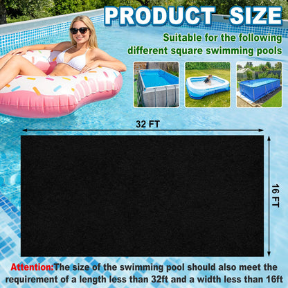 16x32Ft Rectangular Pool Liner Pad for Above Ground Swimming Pools,250g/㎡ Heavy Duty Pool Ground Mat Under Pool Pad, Durable Pools Bottom Liner Protector to Prevent Puncture and Extend Liner Life