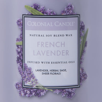 Colonial Candle French Lavender Scented Jar Candle, Classic Cylinders Collection, 2 Wick, Purple, 19 oz - Up to 120 Hours Burn