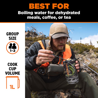 Jetboil Flash 1.0L Portable Fast Boil Stove for Camping and Backpacking with 1-Step Auto Ignition, Propane/Isobutane Burner with Cooking Cup, Dark Camo
