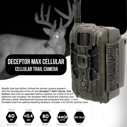 Stealth Cam 40MP Deceptor Max Cellular Trail Camera with 0.4-Second Trigger Speed 2-Pack with Two 32GB Memory Cards and Card Reader (5 Items)