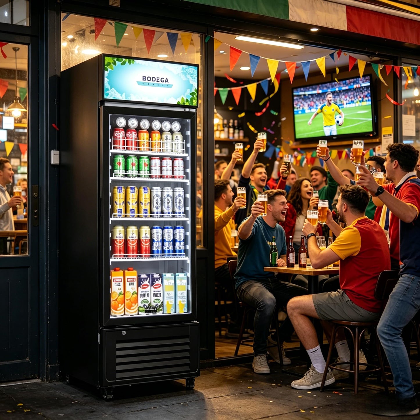 BODEGACOOLER Commercial Merchandiser Refrigerator,10 Cu.Ft Commercial Beverage Cooler with Single Glass Door,Upright Door Display Refrigerator Drink Commercial Bar Cooler with 4 Adjustable Shelves