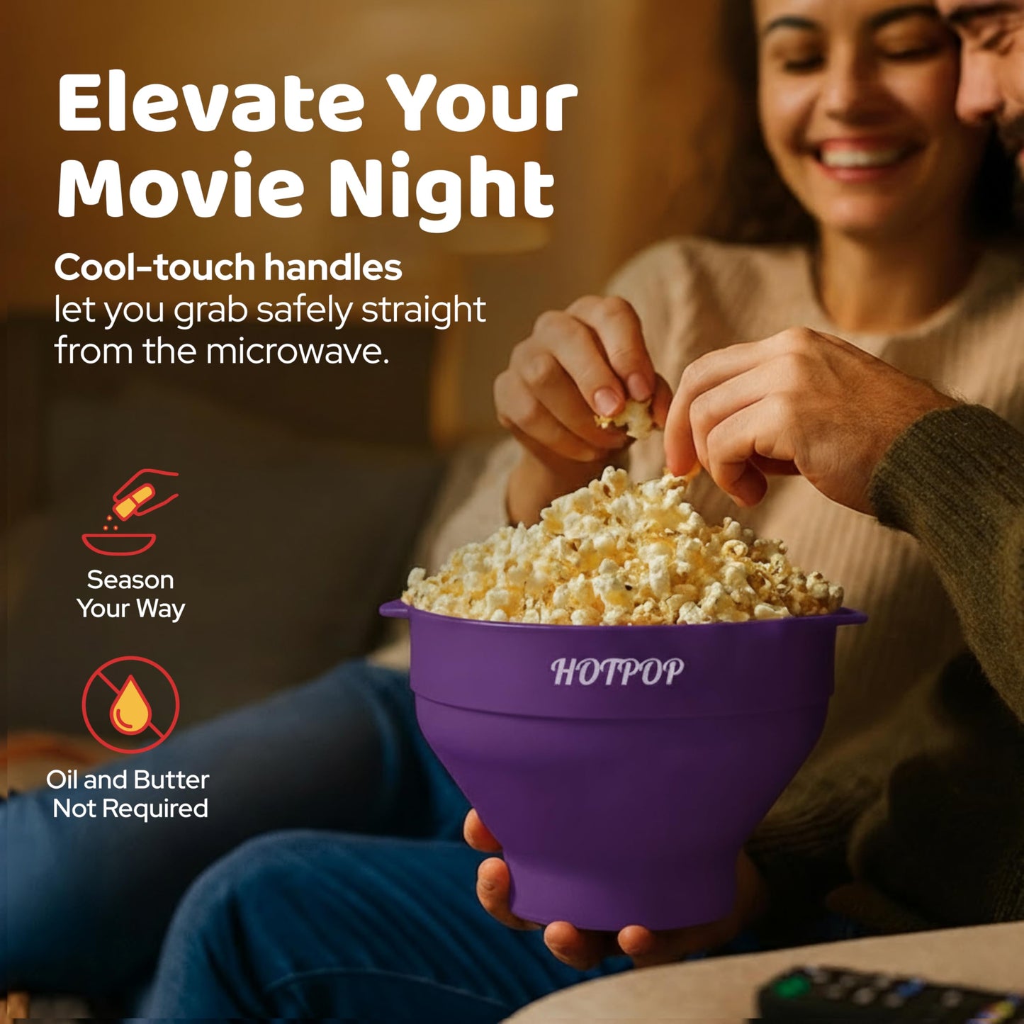 The Orginal HotPop Silicone Popcorn Maker - Microwave Popcorn Popper with Handles - Collapsible Bowl, Heat-Resistant, Easy to Clean, Ideal for Family Movie Nights, 15-Cup Capacity - Red