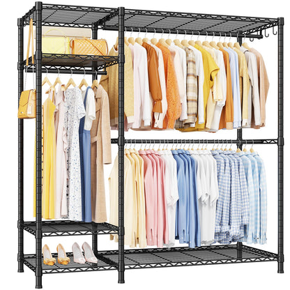 Ulif F7 Garment Rack, Heavy Duty Clothes Rack, Clothing Racks for Hanging Clothes, 6-Tiers Freestanding Portable Closet Storage Rack 58'' W × 14.6'' D × 76.6'' H, Max Load 800 Lbs, Black