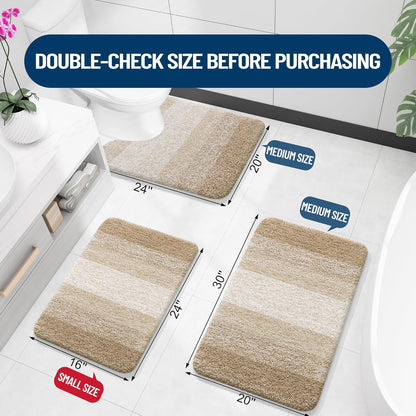 OLANLY Luxury U-Shaped Toilet Rugs - Extra Soft, Absorbent Microfiber Bath Mat | 24x20, Non-Slip Tan