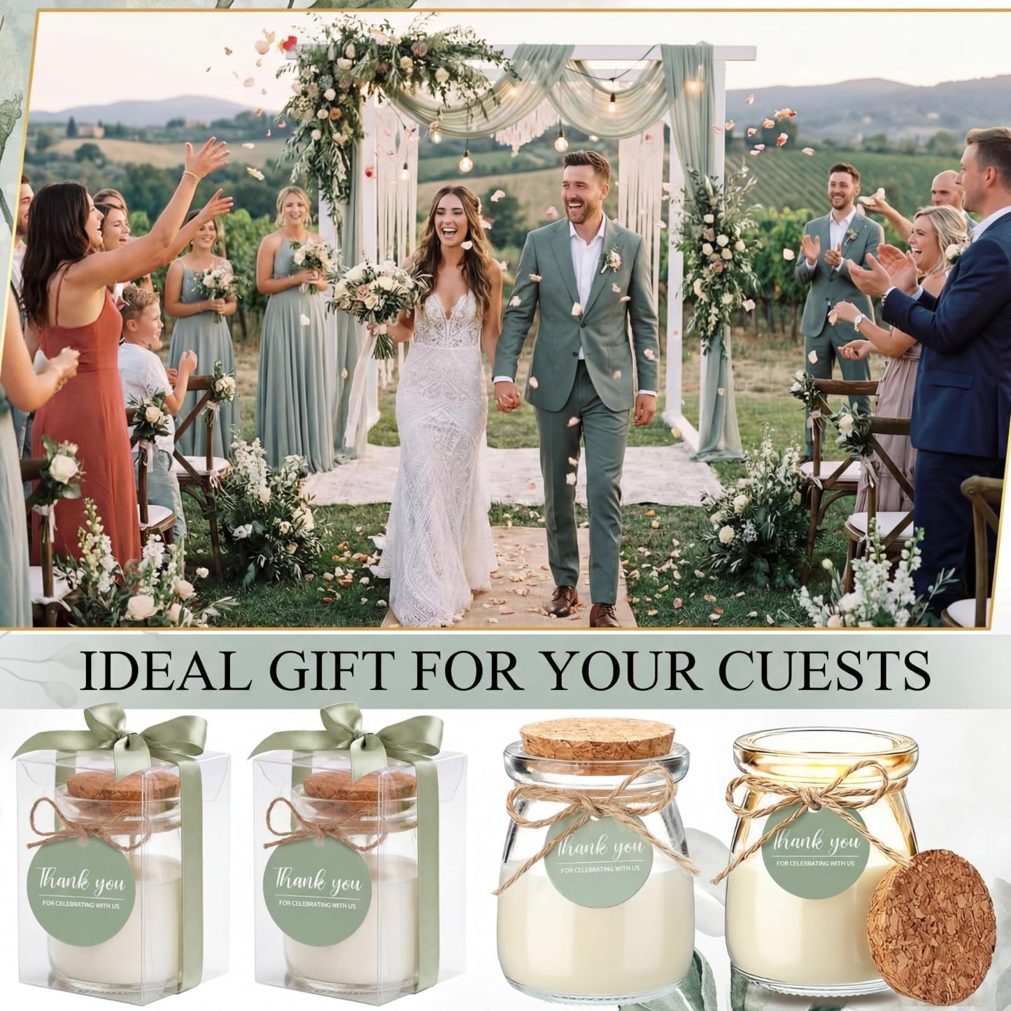 MTLEE 20 Sets Wedding Candle for Guests Sage Green Thank You Candles Gift Bulk Glass Jars Scented Soy Wax with Clear Gift Box for Sage Green Bridal Shower Housewarming Party Favors