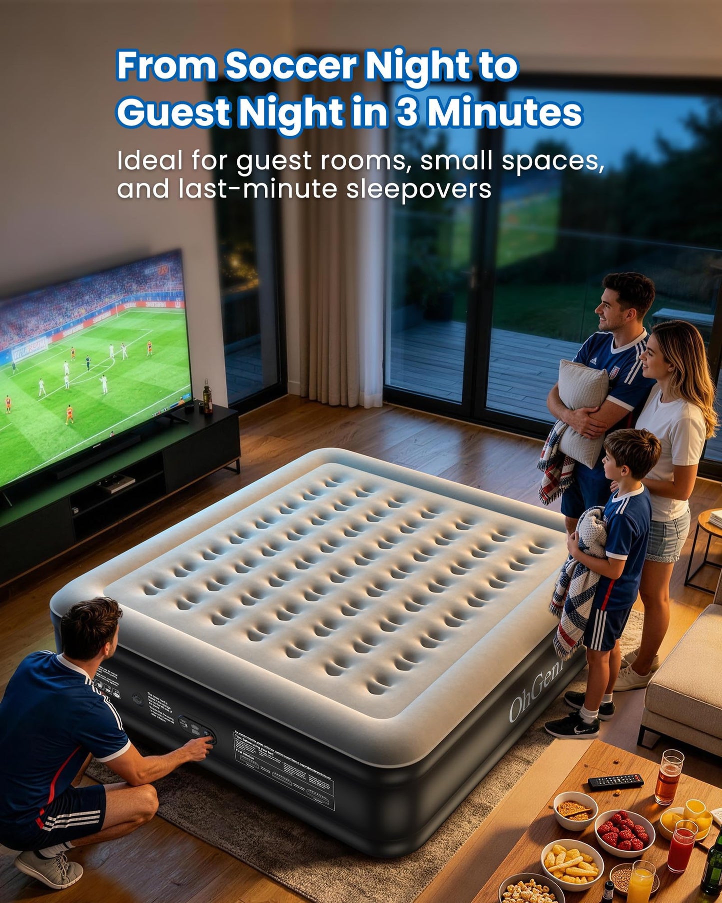 OhGeni King Size Air Mattress with Built in Pump, Family Choice Award Winner, 18'' Comfortable Blow Up Colchones Inflables Mattress for Home, Guests, Portable Air Bed, 700 lbs