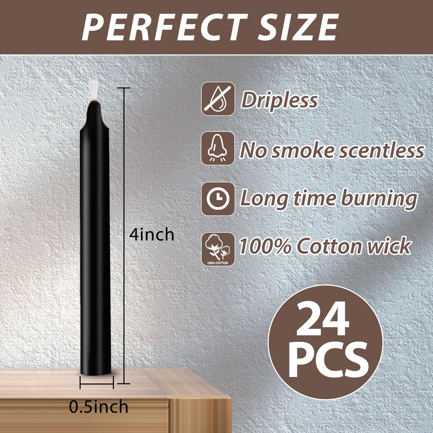 24 Pack Black Spell Chime Candles – Premium Mini Unscented Taper Candles for Rituals, Prayer, Meditation, Altar, Spells – 4" Tall – Ideal for Witches & Spiritual Practices