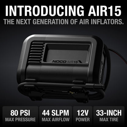NOCO AIR15: UltraFast 15A Tire Inflator - 12V Portable Air Compressor Pump – 44 SLPM Airflow Inflates 0–40 PSI in 2.9 Minutes – Digital Gauge + Auto-Shutoff
