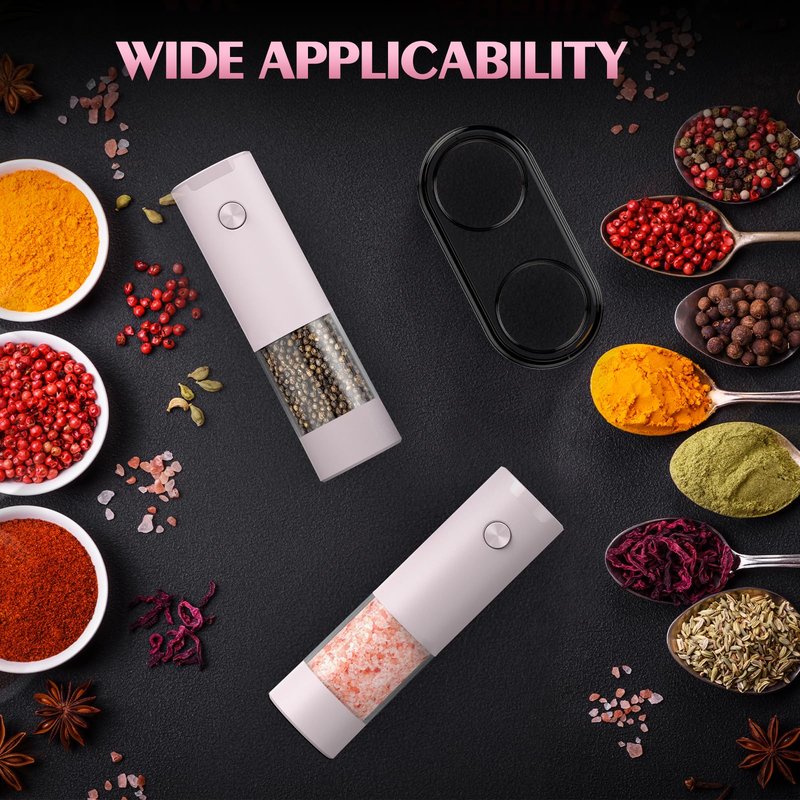 1 Pack Salt and Pepper Grinder-Birthday Gifts for Mom Automatic Battery Upgraded Larger Capacity Pink Salt Pepper Set New Apartment Gifts for Housewarming