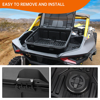CUSAUTV 96L Rear Storage Cargo Box for Maverick R, Waterproof Bed Tool Rear Trunk Box Compatible with Can Am Maverick R X RS 2024+ Accessories Replace #715007182