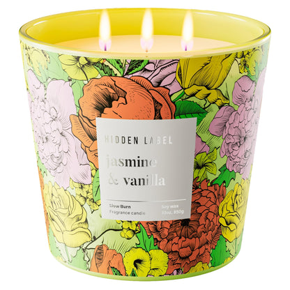 Big Candle, Vanilla Jasmine Scented Candle, 30oz Natural Soy Wax, 3-Wick Large Candles for Home, Up to 100Hours Long-Lasting,Clean Burn,Non Toxic Aromatherapy Candle Gift for Women,Men,Large Rooms