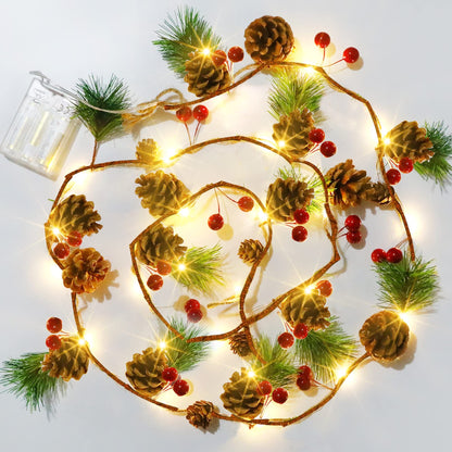 Dazzle Bright Pine Cone Christmas String Lights, 20 LED, 6.5FT, Battery Operated, Indoor/Outdoor, White, Model W-YY-SGD