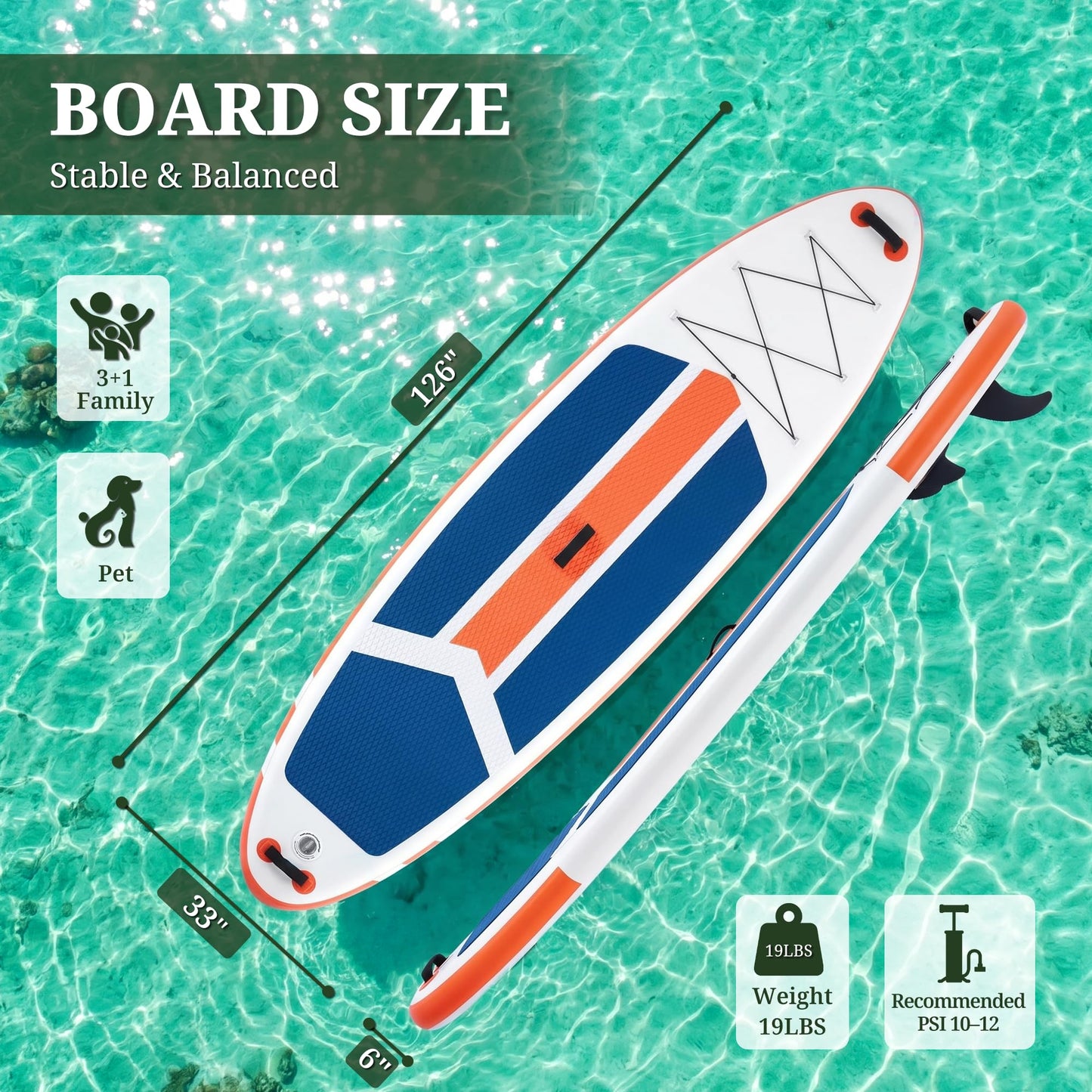 Inflatable Stand Up Paddle Board, 10.5' x 33" x 6" Wide Stable SUP Board with Non-Slip Deck, Heavy Duty Paddle Boards with Complete SUP Kit for Adults & Youths, Blue & Orange
