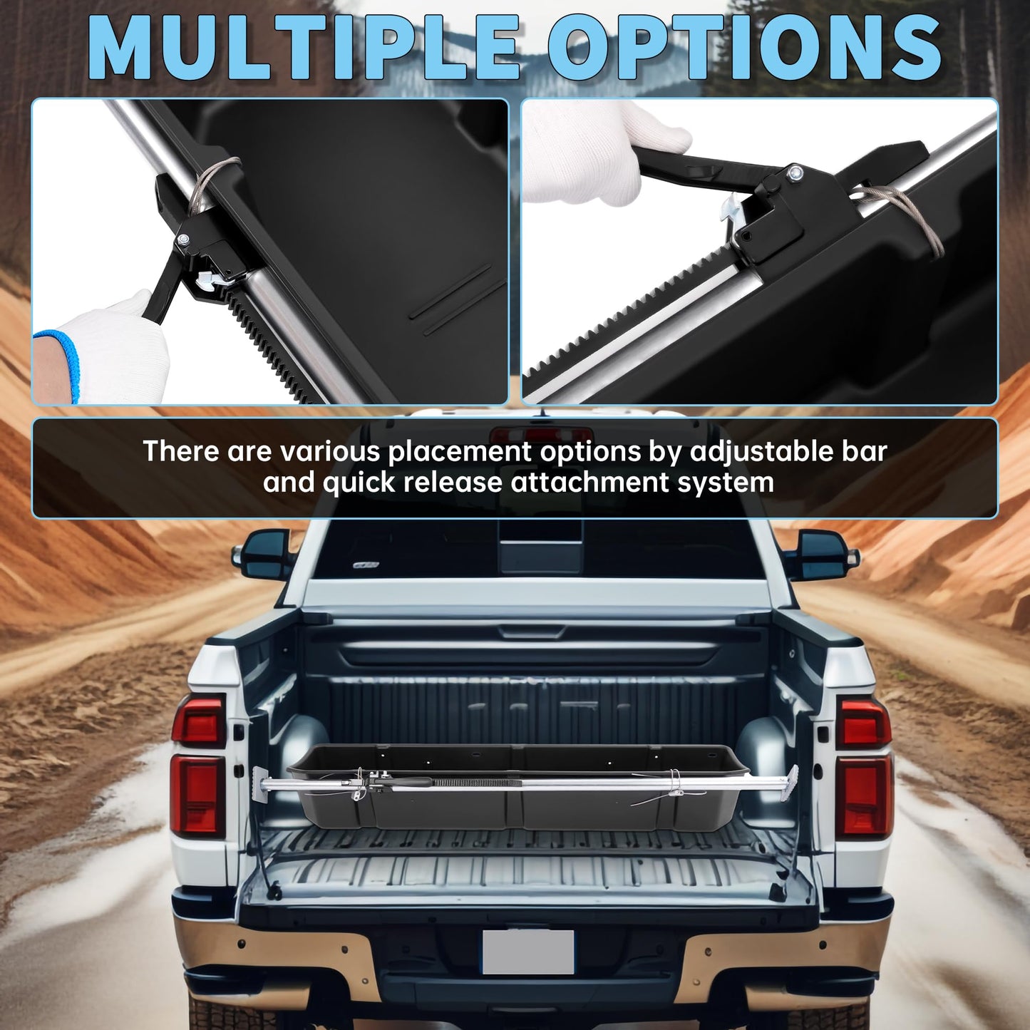 HECASA Adjustable 55-69 inch Truck Storage Box Compatible with Ford Chevy Chevrolet GMC Dodge Ram Toyota Nissan, Universal Truck Bed Storage Cargo Organizer Beds, Secure Cargo Organizer
