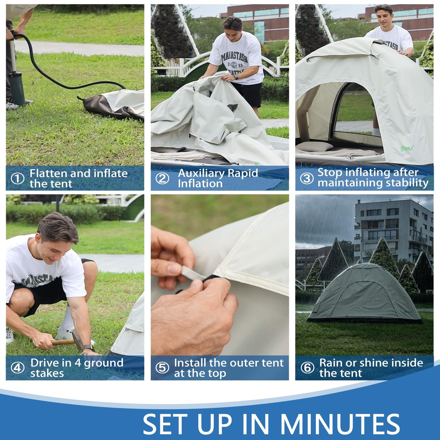 JEEFHO New Inflatable Frameless Foldable Tent. 210D Waterproof for Camping. Durable, Portable and Easy to Set up, Ideal for Hiking and Road Trips. with a Large-bore Manual Pump with Pressure Gauge