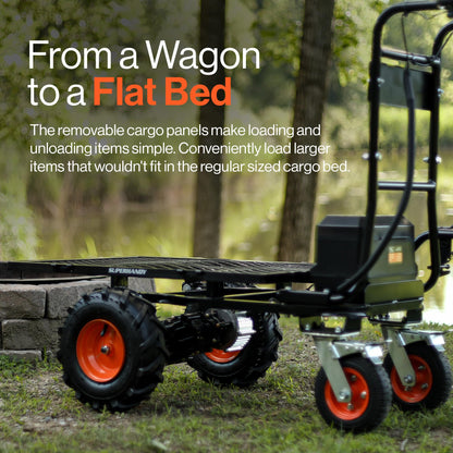 SuperHandy Utility Service Cart Power Wagon Wheelbarrow Electric 48V DC Li-Ion Powered 660Lbs Load and 1000Lbs+ Hauling Capacity Farm and Garden All Purpose Modular Cargo Bed