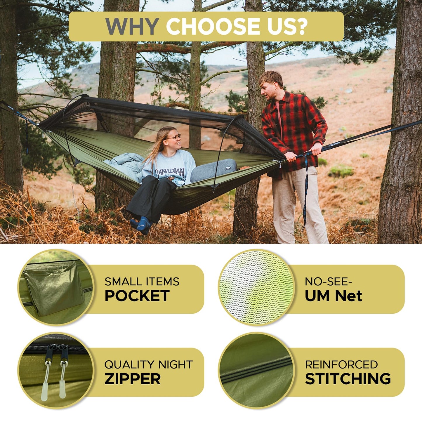 Sunyear All-Season Camping Hammock Shelter System - Complete Kit with Unique Trapezoid Hammock (Double, 500lbs Capacity) and 11ft Waterproof Rain Fly Tarp with Doors