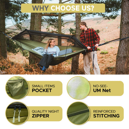 Sunyear All-Season Camping Hammock Shelter System - Complete Kit with Unique Trapezoid Hammock (Double, 500lbs Capacity) and 11ft Waterproof Rain Fly Tarp with Doors