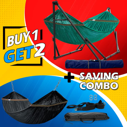 Tranquillo Combo x2 Hammocks with Stand for Outside & Tree Straps, Heavy Duty Hammock with Stand 600lbs for Indoor Outdoor Patio Backyard, x2 Hammocks for 2 Person (Combo - Peacock, Medium)