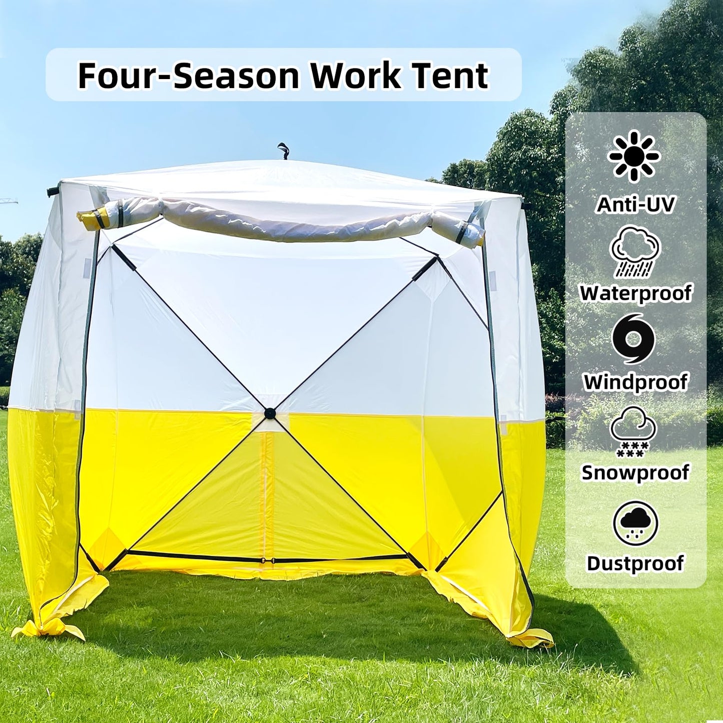 XIXIKANK Pop Up Work Tent Instant Tool-Free Setup Portable Shelter for Outdoor Worksite, Construction, Gardening,Roadside Repairs,Emergency Shelter- Waterproof & UV Resistant Canopy 6ft x 6ft x 6.6ft