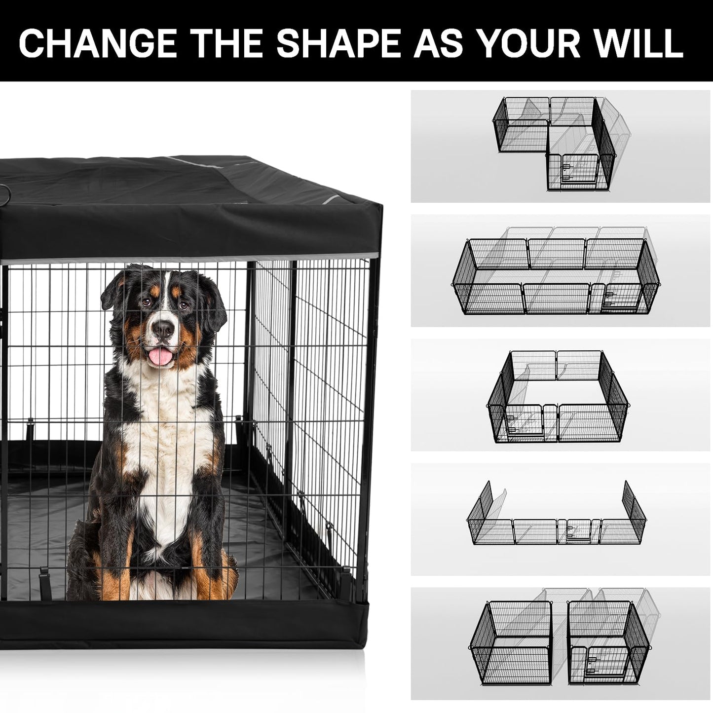 PJYuCien Dog Playpen Plus Storage Bag, 31.3" H 8 Panels Puppy Pen with Square Bottom & Top Cover, Heavy Duty Dog Fence for Camping