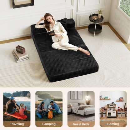 GEMBED Folding Sofa Bed Queen - 4 in 1 Convertible Foldable Sleeper Chair with Pillow, Fold Out Couch, High-Density Foam Floor Mattress, Space-Saving Futon for Living Dorm Guest Room and Office, Black