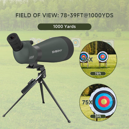 SVBONY SV28 100mm Angled Spotting Scope with SA411 Remote Shutter, 25-75x Spotter Scope with Tripod for Long Range Viewing, FMC HD Optics with Soft Carrying Case & Phone Adapter, Scopes for Shooting