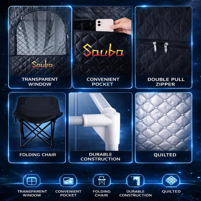 Sauba Portable Steam Sauna for Home,at Home spa,Relaxation,hot Tent,Personal Steam Room,Sauna Box,Home Sauna,Folding Chair,Remote Control,9 Levels (Quilted)