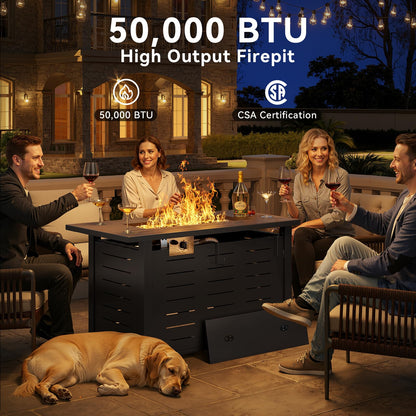 Aoxun 41 Inch Propane Fire Pit–50,000 BTU Gas Fire Pit Table with Removable Lid & Lava Rocks, Rectangle Firepit Table for Outside, Patio, Deck, Backyard, Black