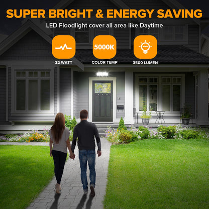 LUTEC 32W Dual-Head LED Flood Light, 3500LM, 5000K, P65 Waterproof, Wall Mount, White