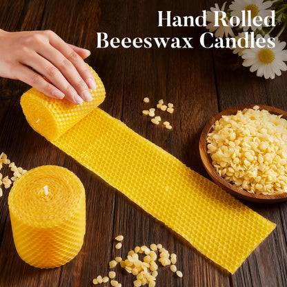 Ashlux Beeswax Pillar Candles 3 Pack, 3x3 Inch Unscented Dripless Pure Natural Bees Wax, Hand-Rolled Honeycomb Decorative Candle for Home Decor, Prayer, Wedding, Meditation, Gifts Set